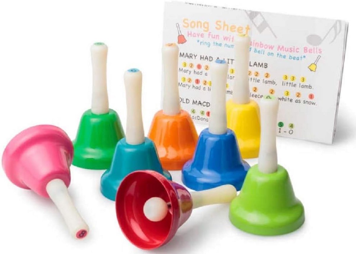 Set van 8 Regenboog Muziekbellen - Handklokkenspel met Kleurcodering voor Eenvoudige Melodieën