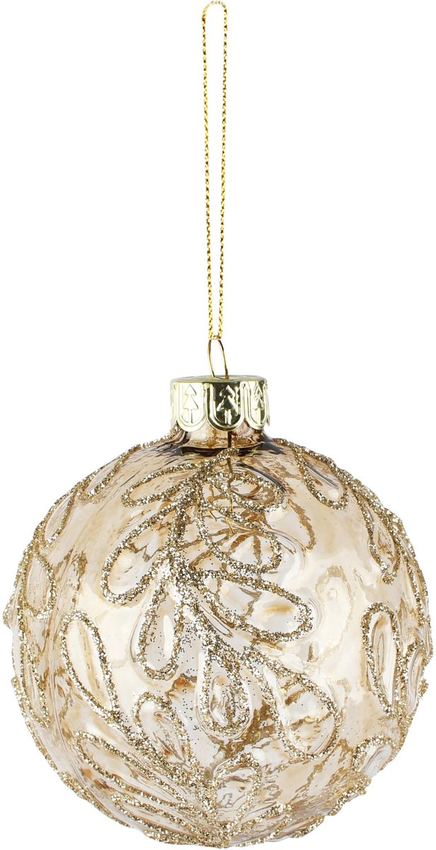 Dekoratief | Hanger bal m/takjes, champagne, glas, 8x8x8cm | A265995