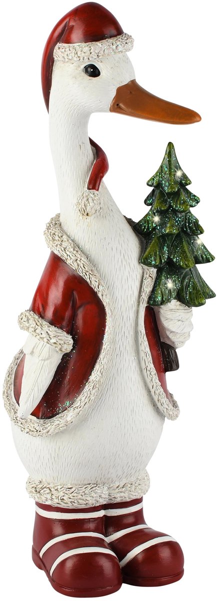 Dekoratief | Wintereend m/boompje staand, rood/wit, resina, 14x16x39cm | A265295