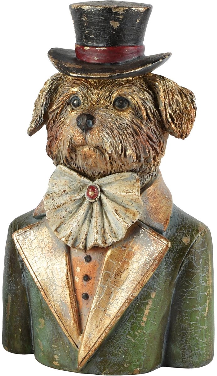 Dekoratief | Buste hond m/hoed, groen/brons, resina, 14x10x23cm | A265448