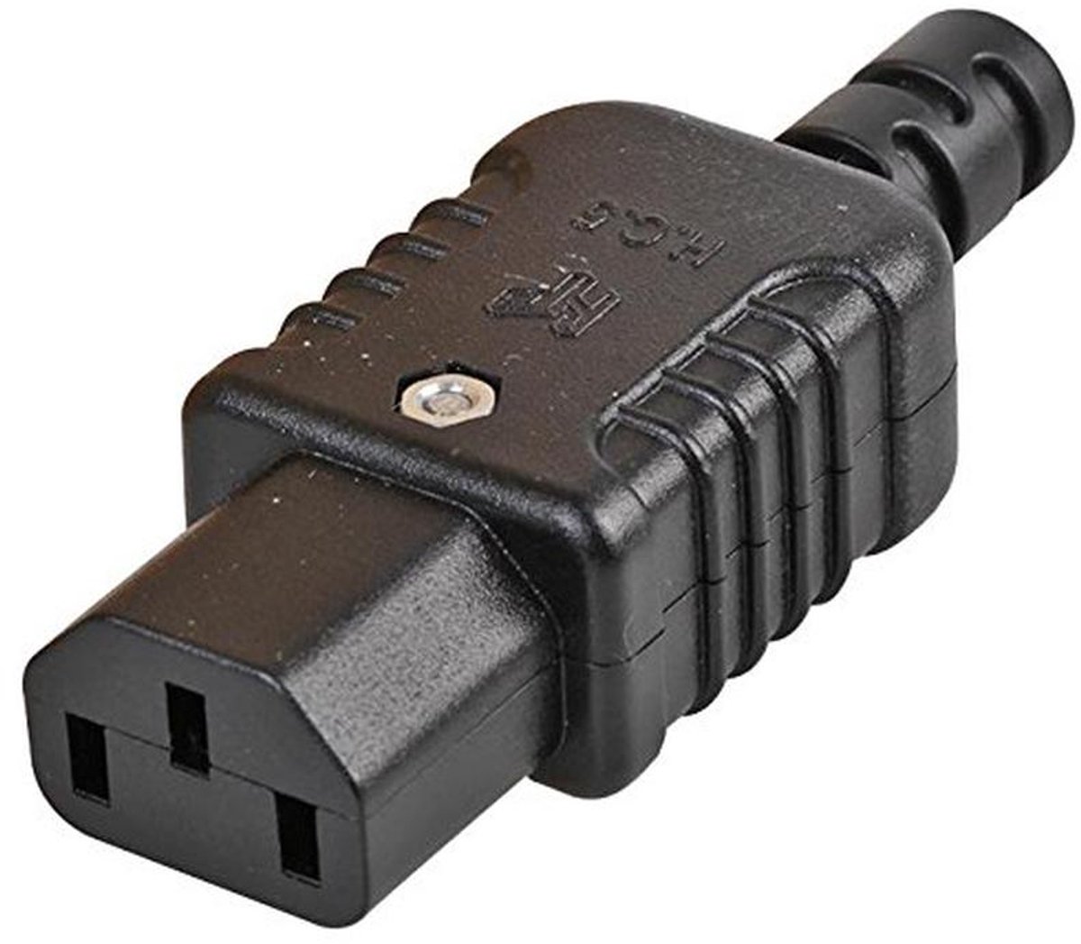 Pro Elec HC.5 BLK Rewireable In-Line IEC C13 Socket met soldeer/schroefaansluitingen en kabeltreinontlasting, zwart