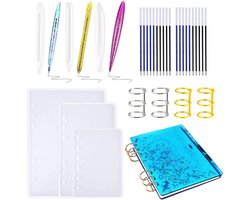 Allazone 30 stuks pennenvorm hars mal en notebook cover hars gietvormen set met boekringen, balpen navulpennen voor pen notebook maken hars mallen
