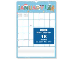 SUNEE Kalender 2024-2026- 18 maanden wandkalender oktober 2024 - mrt. 2026, 12"x17" grote hangkalender met notitie, afgelopen maand en volgende maand voor organiseren en plannen, schattig