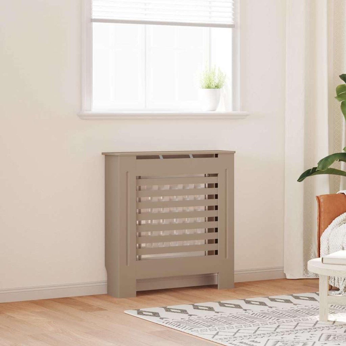Radiatorbekleding MDF - Verwarming hoes - Woonkamer decoratie - Modern lattedesign - 78 cm breed - Bruin