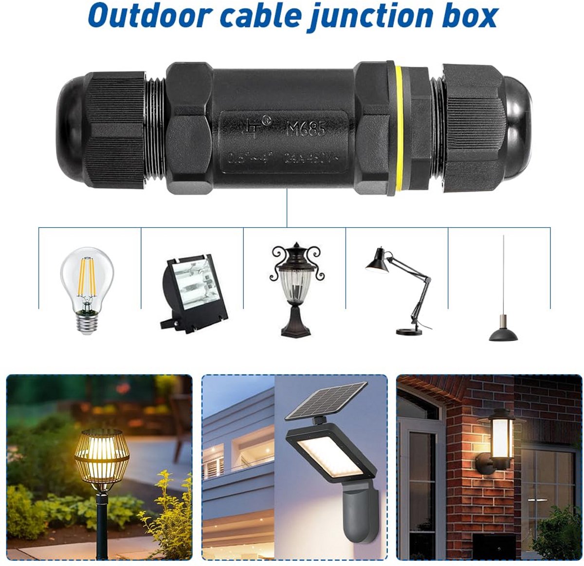 4x Waterdichte Kabelconnector IP68 - 5-polig Verdeeldoos voor Buiteninstallatie
