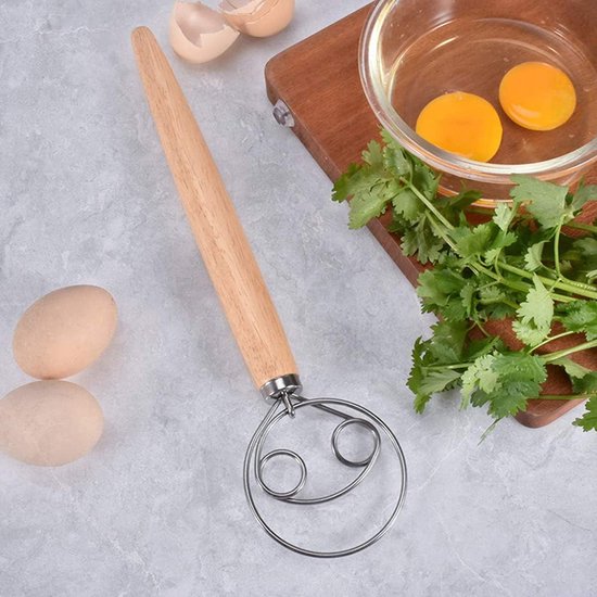 Deegmixer van roestvrij staal met houten handvat — afbeelding 3