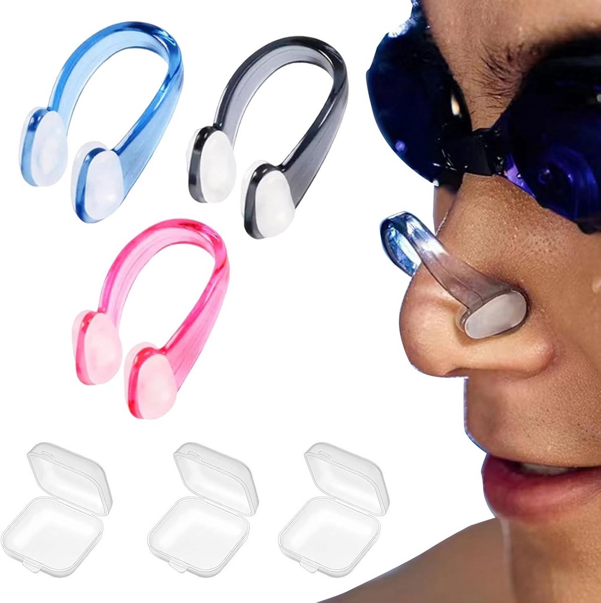 Zwemneusklep siliconen set van 3 - waterdicht voor kinderen en volwassenen