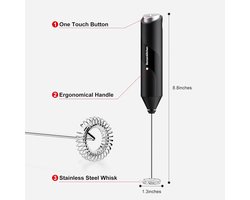 Melkopschuimer Handheld - RVS Garde - Compact & Licht - Batterij Aangedreven - Zwart