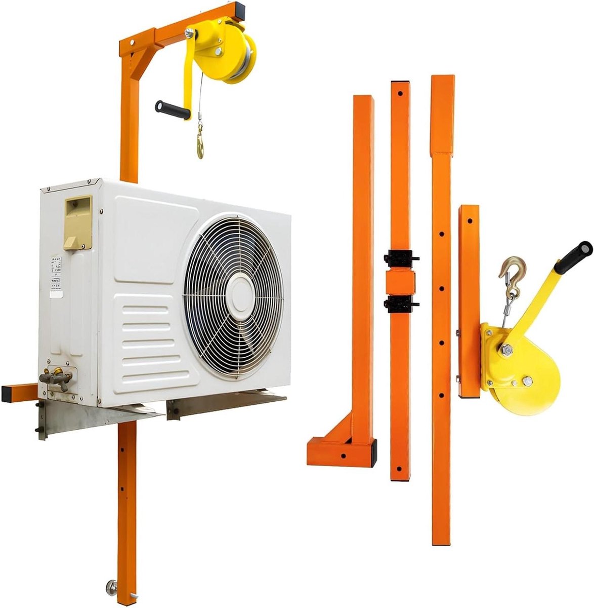 Afneembare Hand Lier - Hijsgereedschap - Airco Installatie - Driehoek Stabiliteit - 20m Touw - Geel Oranje