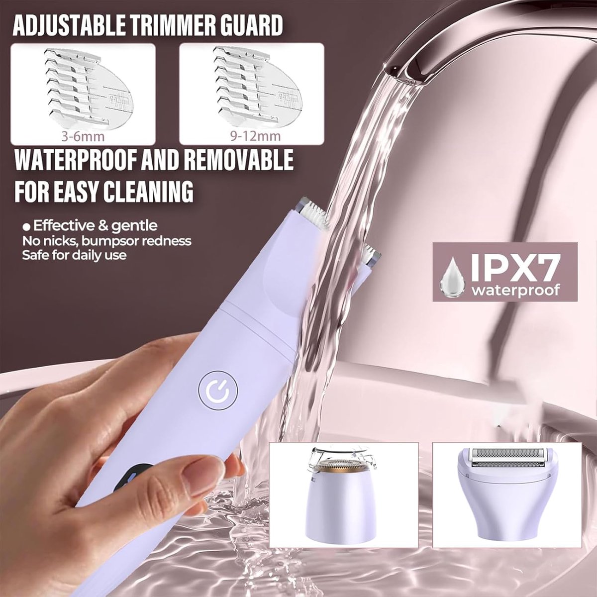 Thijox - Scheerapparaat voor Dames, 3-in-1 Elektrisch Scheerapparaat, Haartrimmer voor Vrouwen, Lichaamstrimmer, Intieme Scheerapparaat, IPX7 Waterdic thumbnail 5