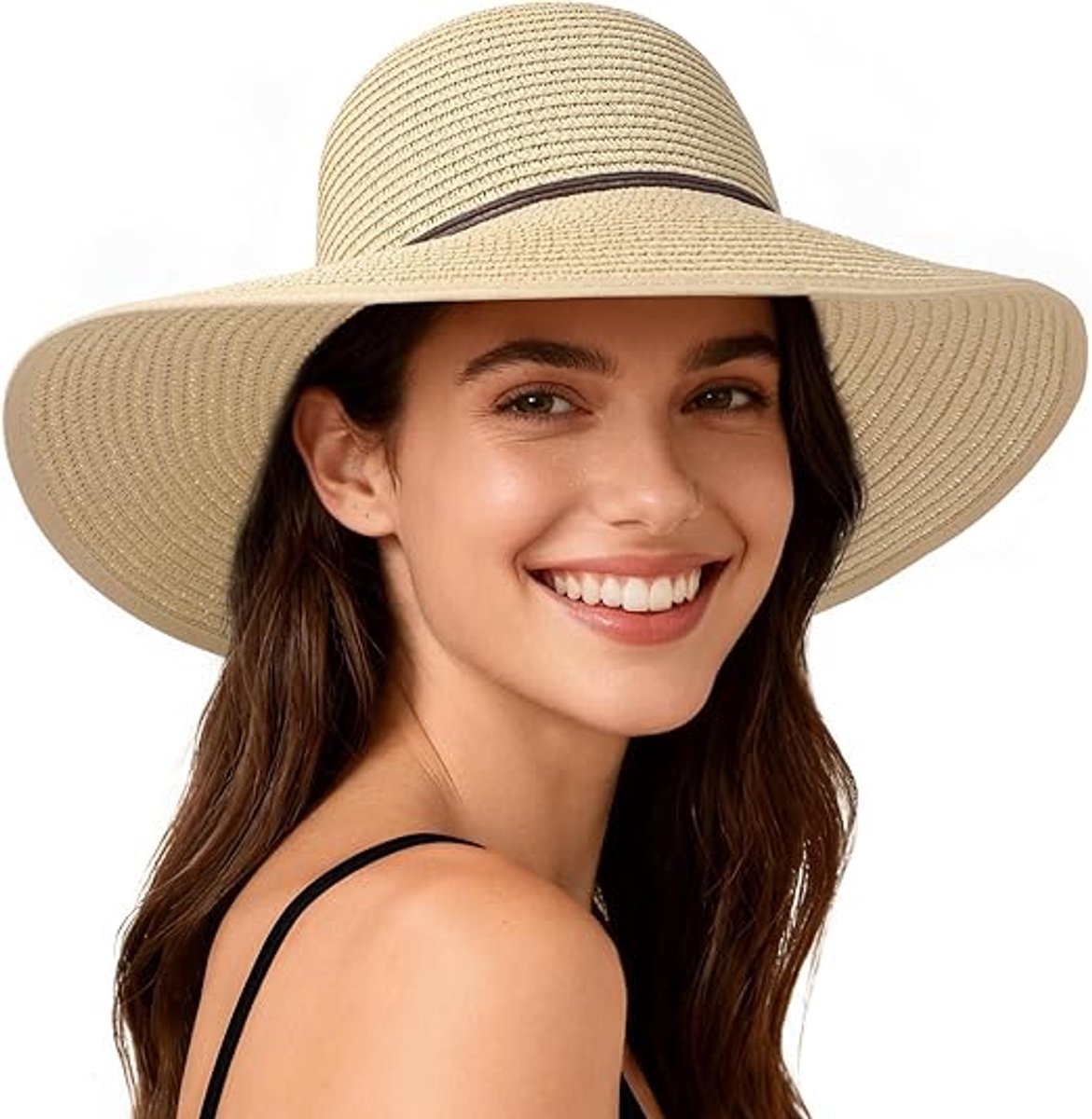 Zonnehoed dames - Hoed - dameszonnehoed - strohoed - UPF50+ zonbescherming - strandhoed met brede rand - geschikt voor zomerreizen - uitstapjes - kamperen en picknicks