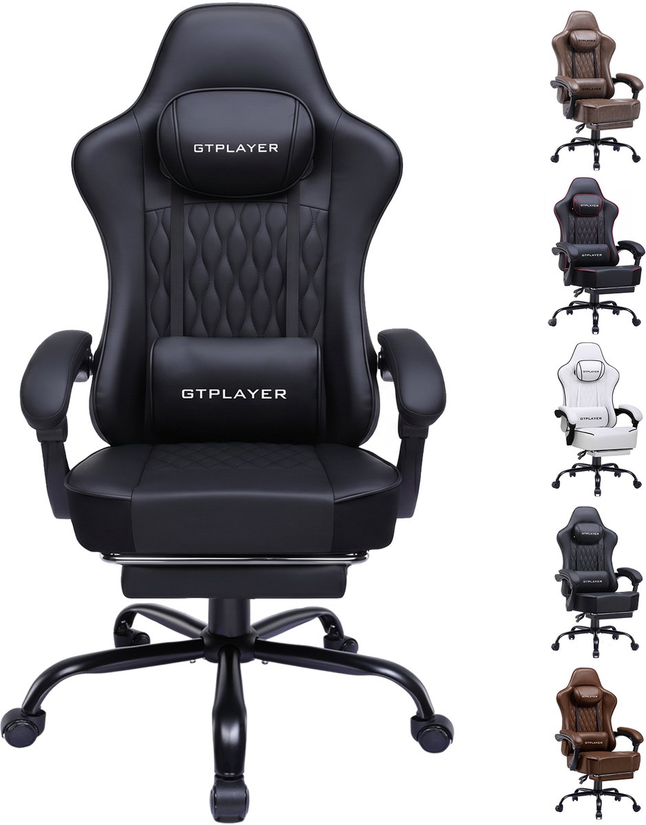 GTPLAYER - Gaming Stoel - Met Synchronmechanik en Kussens - Zwart Stoff