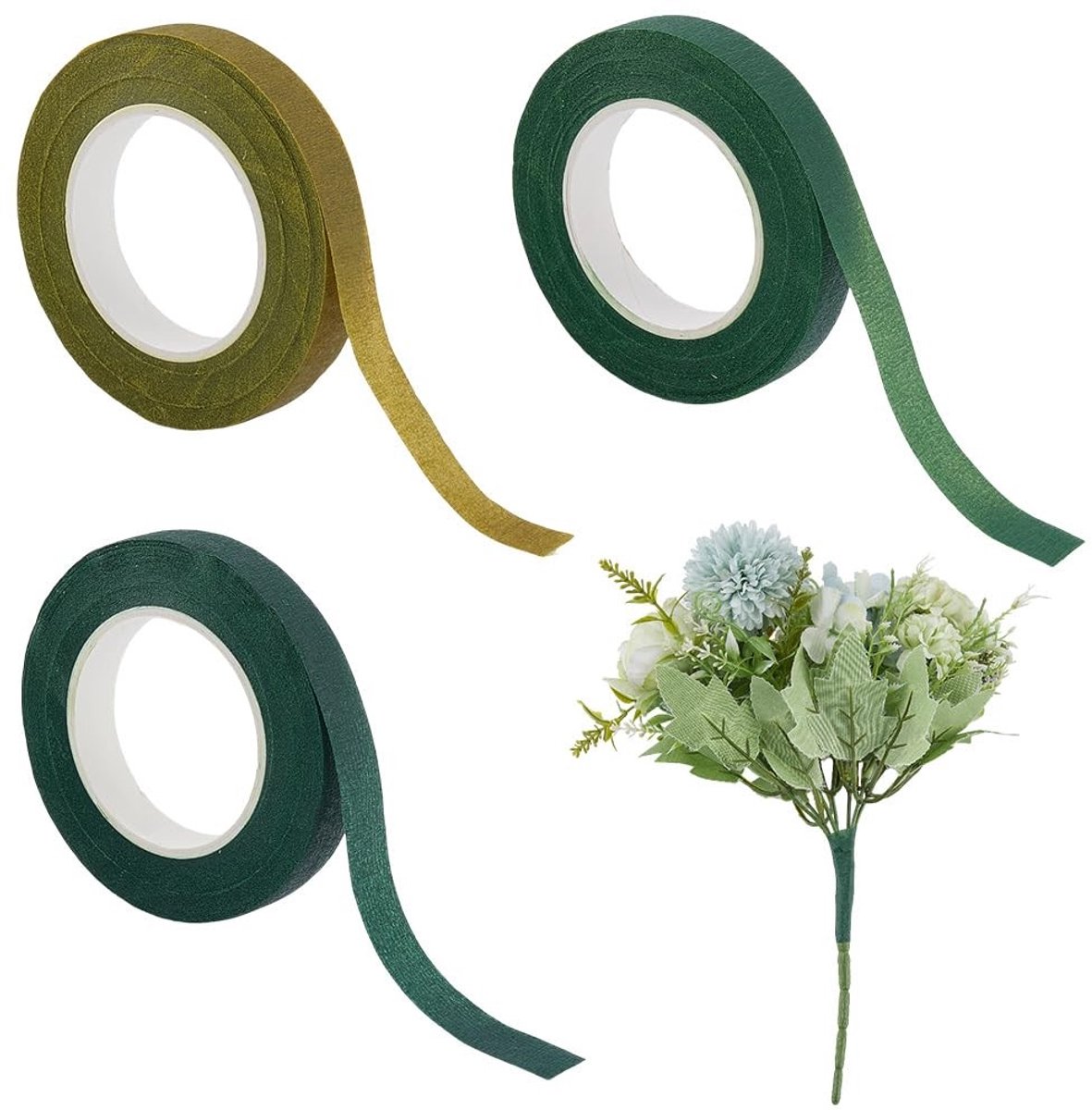 Dailygoods - Set van 3 Rollen Groene Bloementape voor Creatieve Decoraties