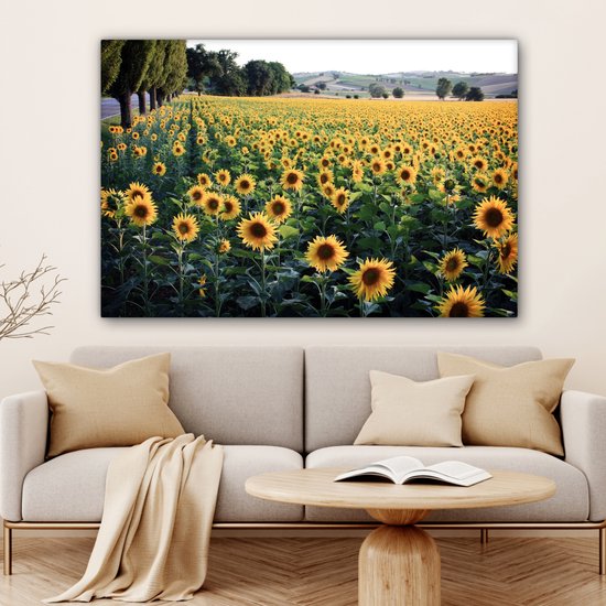 Peintures sur toile - Tournesol - Colline - Printemps - 120x80 cm - Décoration murale