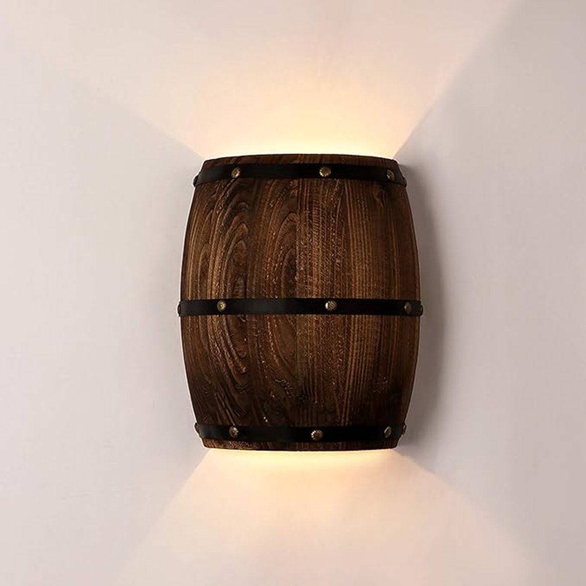 Houten wijnvat wandlamp met 2 lampen, antieke stijl voor steampunk interieur