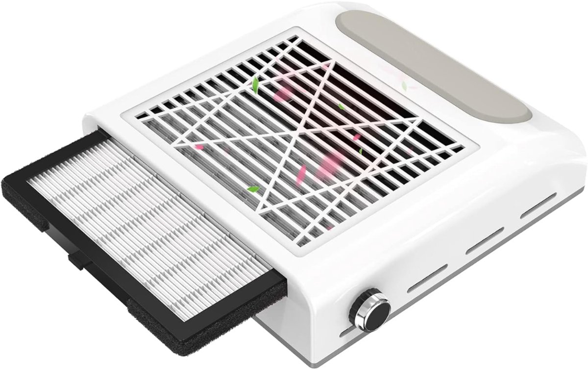 TIM® Nagel Afzuiger - Stofafzuiger Nagels – Stofafzuiging Met Instelbare Snelheid - Nageltafel – Nail Dust Collector Met Krachtige Afzuiging - Manicure - Pedicure - Sterke afzuiging – Wit - 30cm x 25cm x 9cm