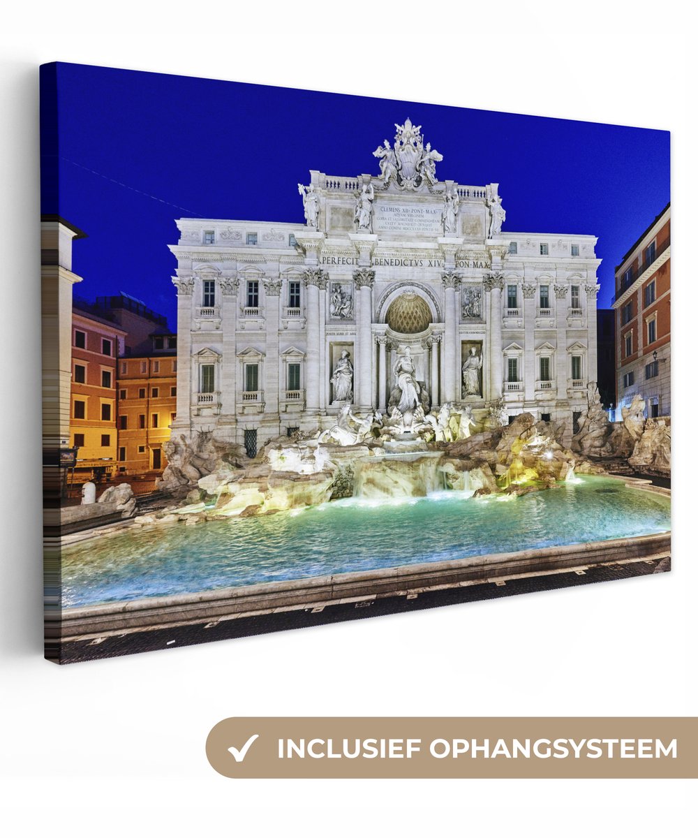 Canvas schilderij 150x100 cm - Wanddecoratie Verlichting - Fontein - Rome - Muurdecoratie