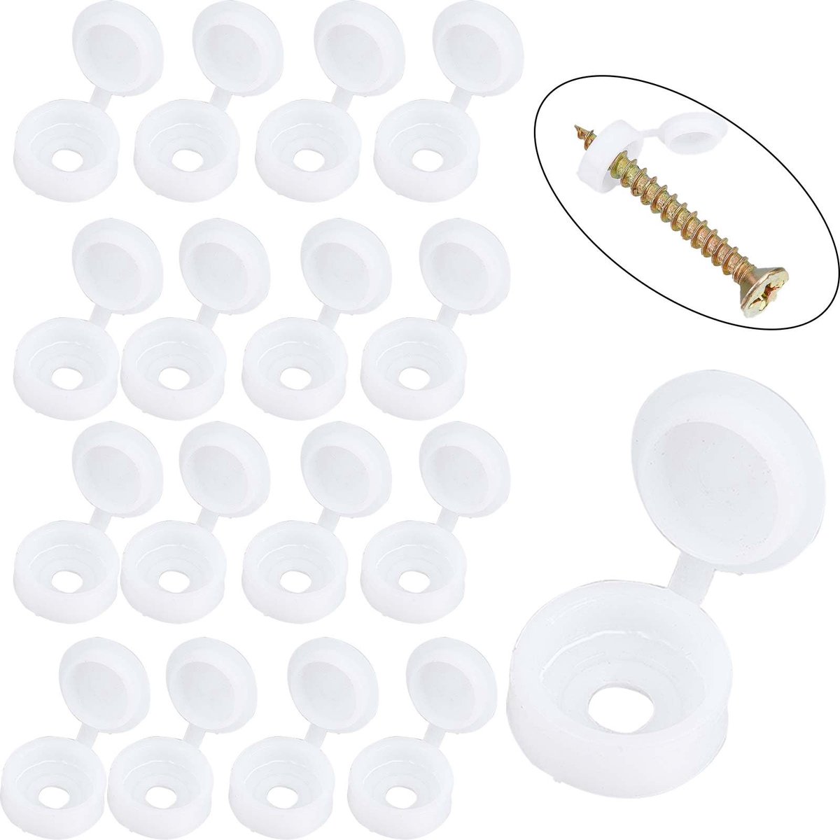 Dailygoods - Dailygoody - Witte Vouwschroeven - Waterdicht - 200 Stuks - Schroef Caps - Voor Afdekken van Schroefkoppen - Geschikt voor Meubels - 7 mm Binnendiameter