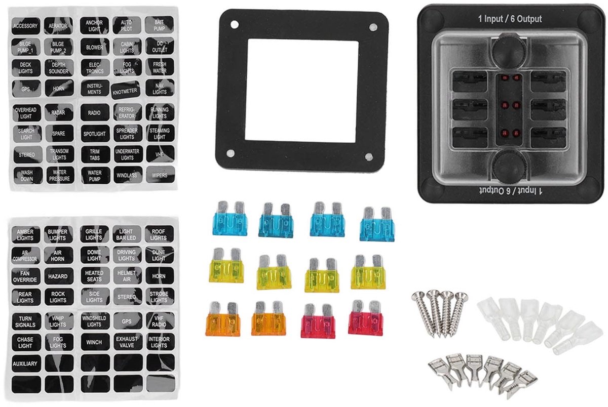 Dailygoods - Dailygoody - 6 Way Block Blade Block - Waterdicht - LED-waarschuwingsindicator - Zekeringenhouder - Geschikt voor Auto en Marine - 10 x 10 x 7 cm