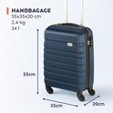 Donkerblauwe handbagage koffer 55x35x20cm, 2.4kg, 34l.