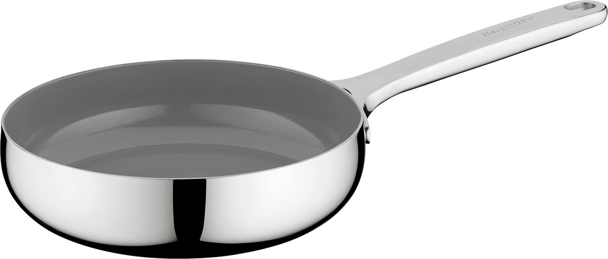 BergHOFF Home Koekenpan Ø 20 cm - PFAS-Vrije Antikleefpan– RVS Braadpan – Keramische Anti-aanbaklaag Bakpan – Geschikt voor Inductie, Gas, Elektrisch en Keramisch – Ovenbestendige Biefstukpan tot 230 °C – Stellar Steel