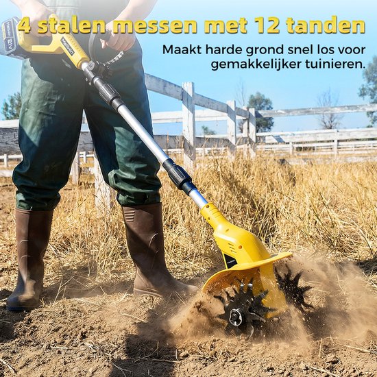 MellWin Accu Grondfrees - Elektrische motorhak - 800 tpm Tuinfrees - met 2 Accu's - 22 cm werkbreedte - 16 cm werkdiepte - voor de tuin, moestuinpercelen van MellWin — afbeelding 4