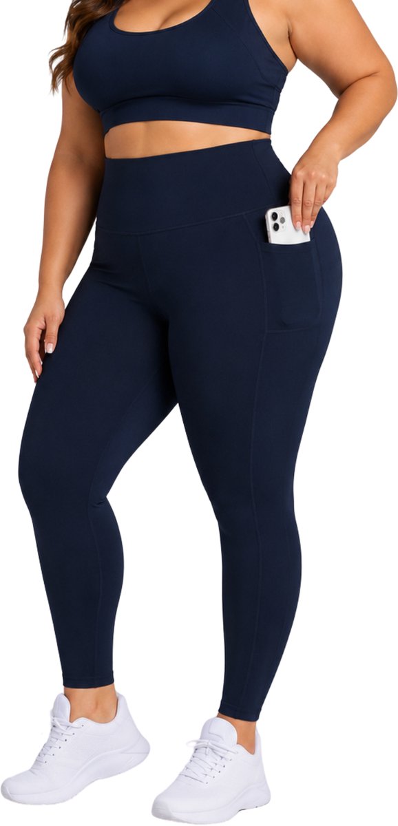 SparkNine Softcurve plus size legging - met zijzakken - XL - blauw - zachte stof - ademend - niet doorschijnend