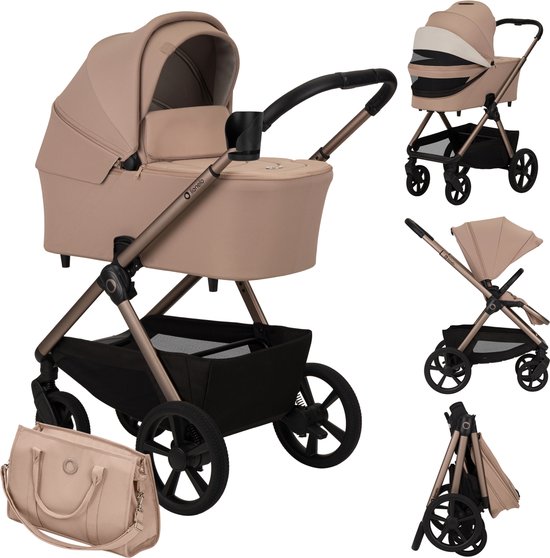 Lionelo Carmine 2 in 1 Kinderwagen – Reiswieg & Wandelwagen – GravelTech Wielen – Anti-Reflux Hoofdsteun – 3D Ventilatie – AiryDots Matras – Compact Opvouwbaar met Zitje – UPF50+ & Waterdichte Stoffen – Tot 22 kg