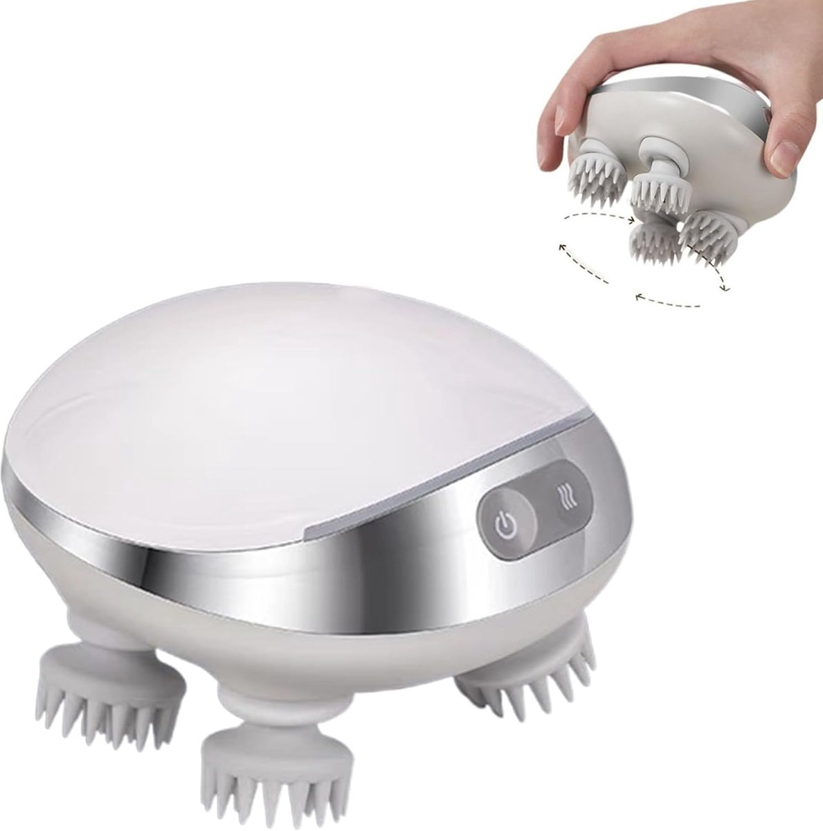 Hoofdhuidmasseur – Hoofdmasseur – Verbeterde Oplaadbare Katvormige Hoofdmassager - 4 Massagekoppen met Kneedfunctie - Stimuleert Haargroei - Verlicht Stress en Ontspant Hoofdhuid – Compact en herlaadbaar voor dagelijks gebruik
