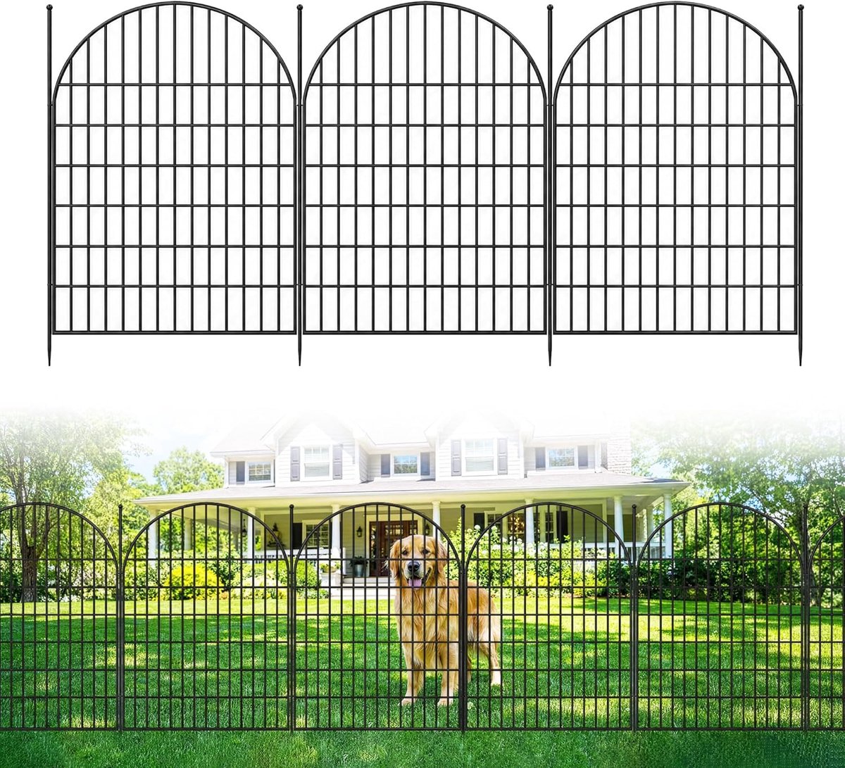 Decoratieve Tuinhek, 101(H) x 720(L) , 10-delig Metalen Dierenomheining Hek, Gebogen metalen zwart,zonder doel