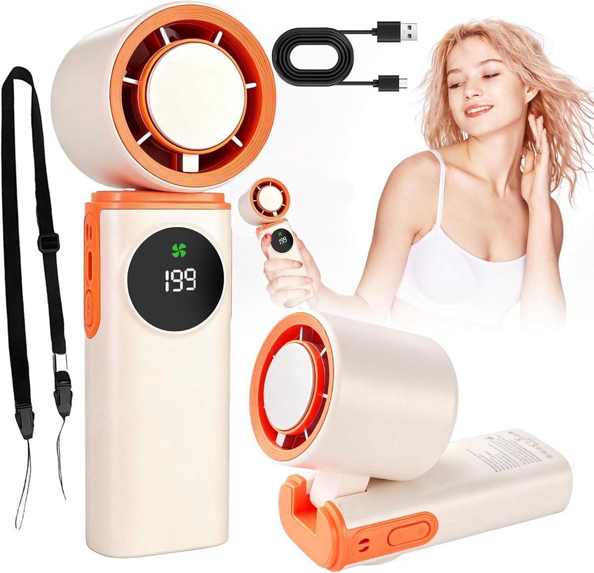 6000mAh Draagbare Handheld Turbo Ventilator met IJskoeling - 20 uur Batterijduur - Oplaadbaar - Persoonlijke Mini Ventilator - IJskompressie-effect - voor Reizen en Buiten