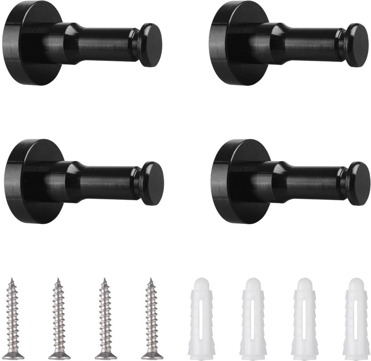 Dailygoods - Set van 4 Zwarte Kapstokhaken voor Wandmontage
