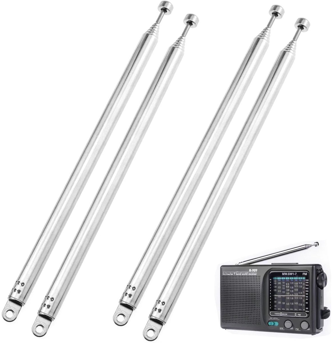 Dailygoods - Set van 4 Draagbare Telescopische Antennes voor FM Radio en TV