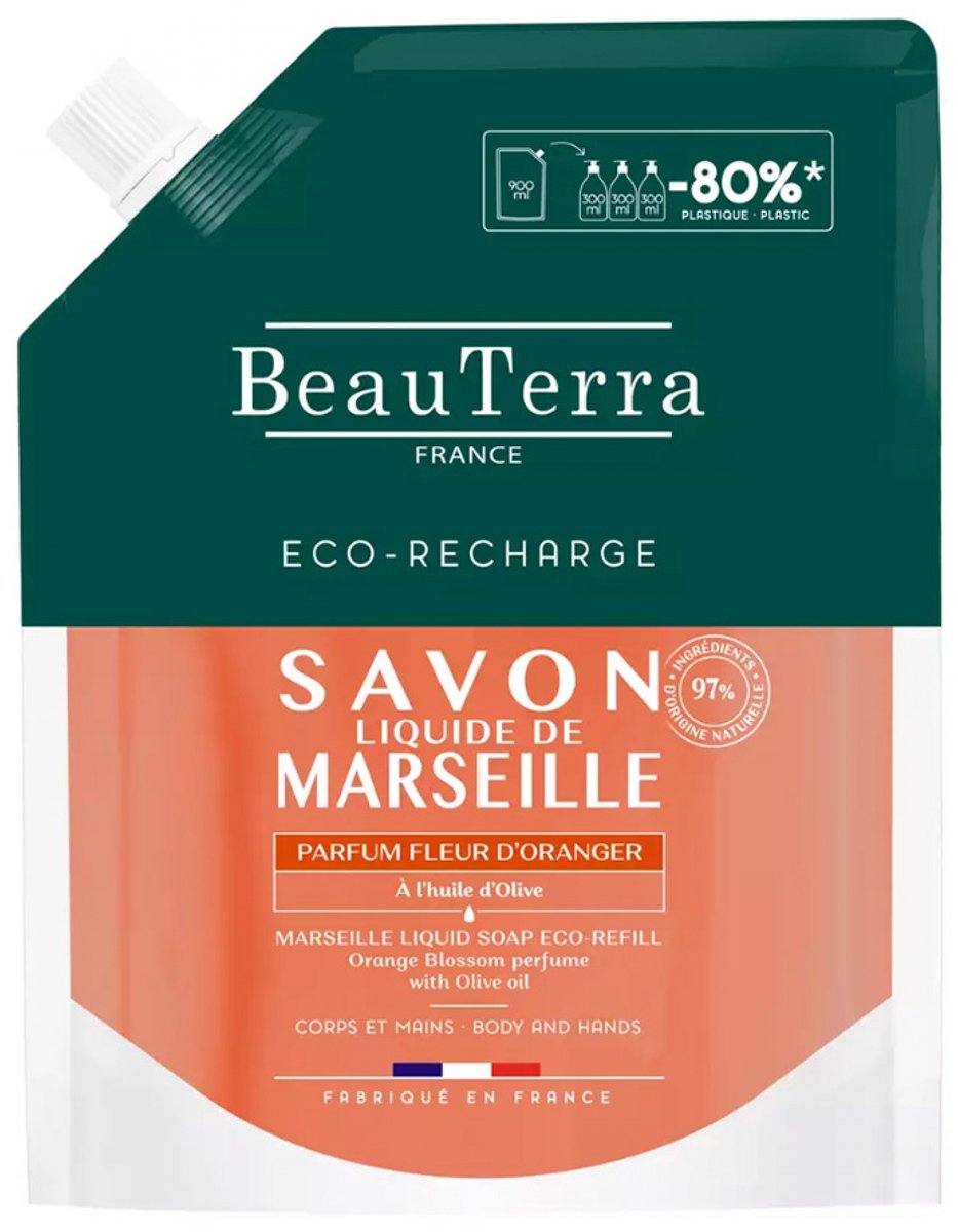 BeauTerra Oranjebloesem Vloeibare Marseillezeep Eco Navulling 900 ml