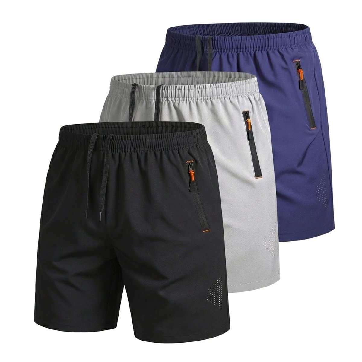 Zwart Lichtgrijs Donkerblauw sport shorts heren quick dry korte broek met rits zakken ademend hardloop shorts fitness casual outdoor set 3 stuks maat M