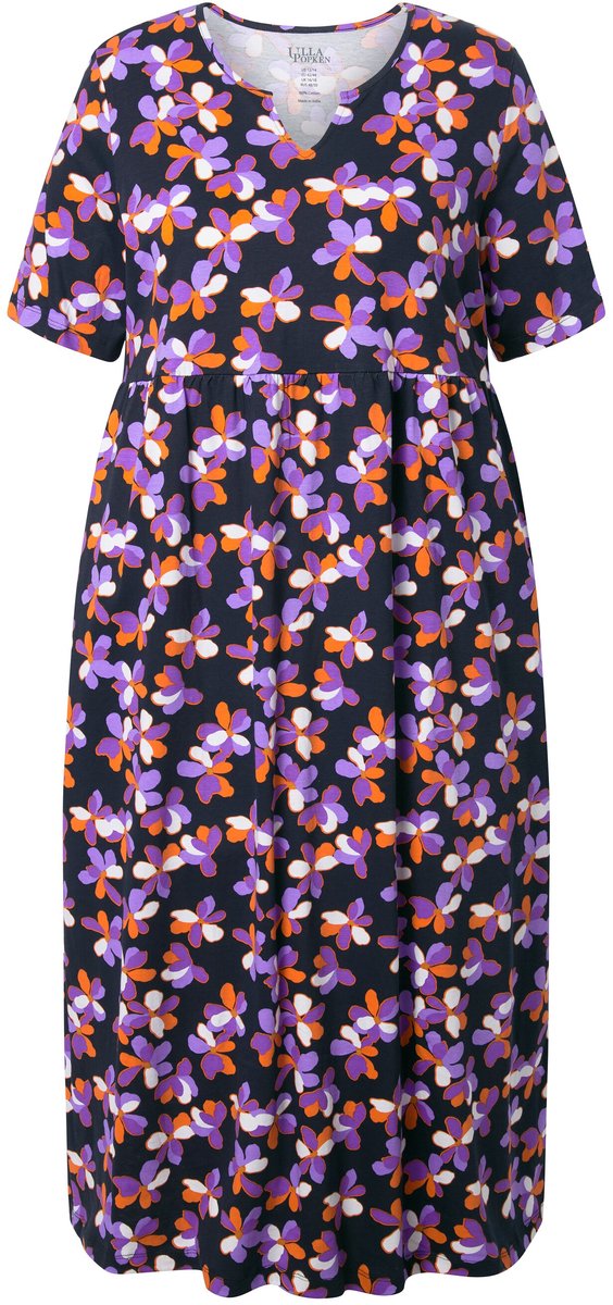 Ulla Popken Dames - Maxi-jurk A-lijn tuniekhals korte mouwen zakken - Zwart - Maat 58+