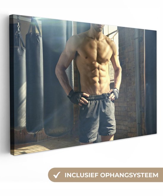 Peintures sur toile - Le corps musclé d'un homme en cours de fitness - 140x90 cm - Décoration murale Art