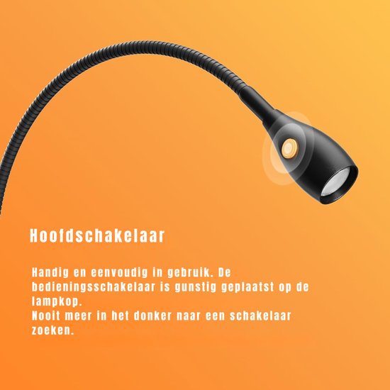 TIM® Leeslamp - Nachtlampje - Bedlampje - met Dimfunctie - Zwart - 49cm x 4cm x 4cm van Tim — afbeelding 5