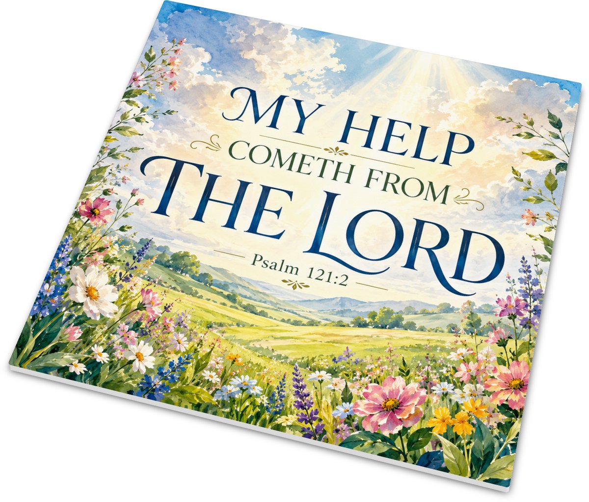 Keramisch tegeltje My Help Cometh From The Lord - Christelijke quote Psalm 121:2 - Zonnig 