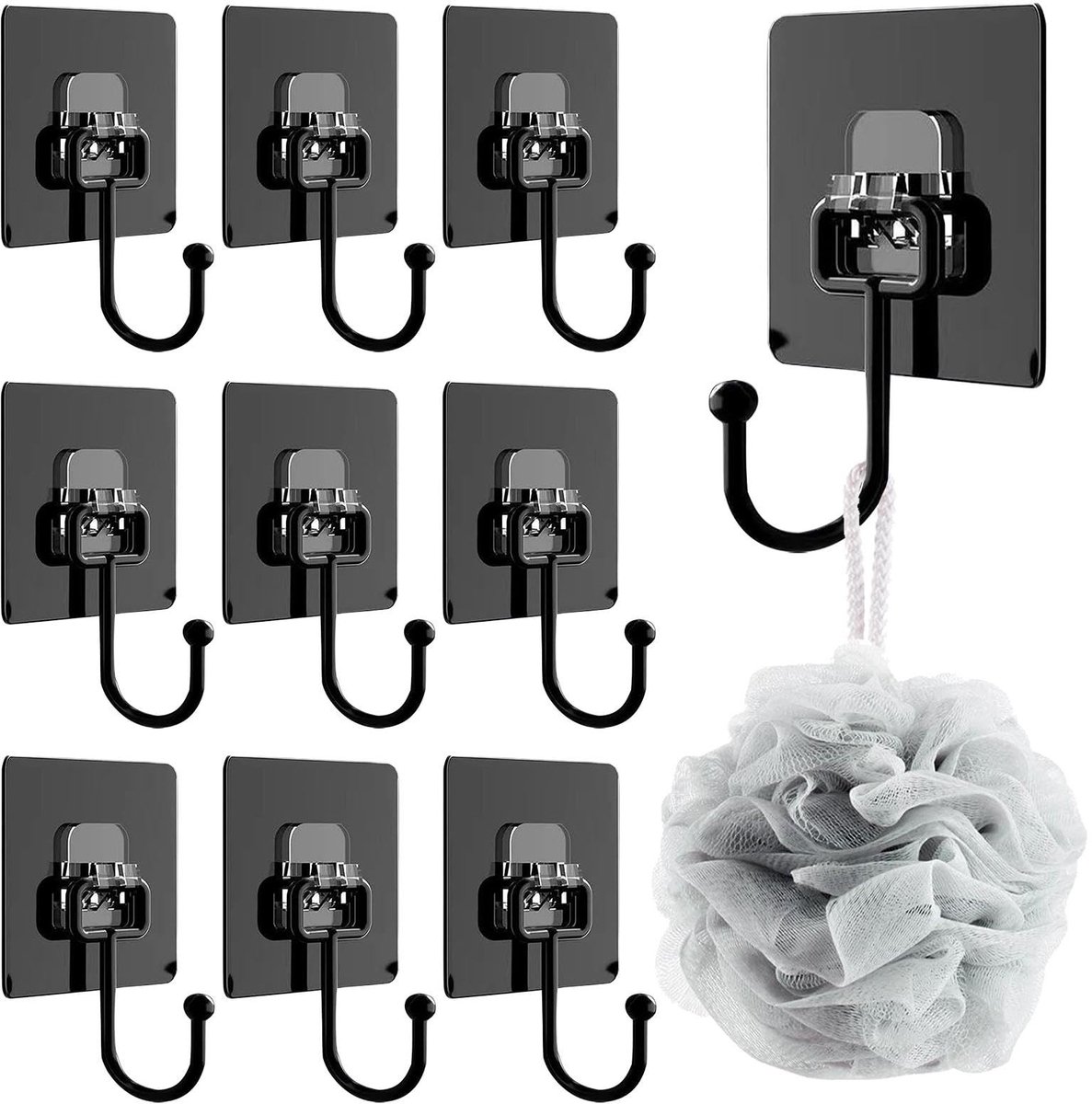 Dailygoods - 10 Stuks Zelfklevende Haken, Zwart, Max. 30 kg