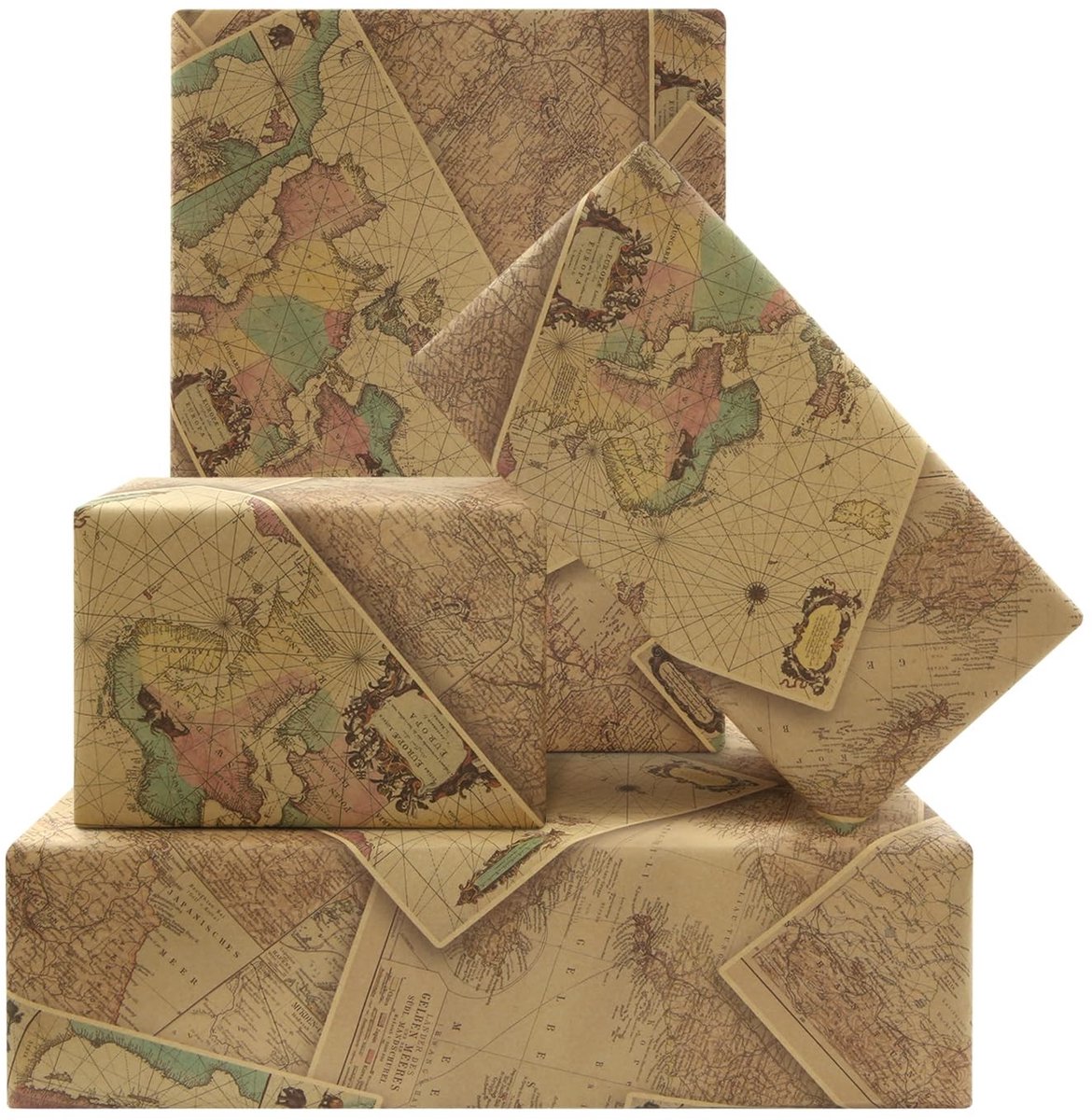 Dailygoods - Cosensi - Dailygoods - Vintage Wereldkaart Inpakpapier Set van 4 Vellen