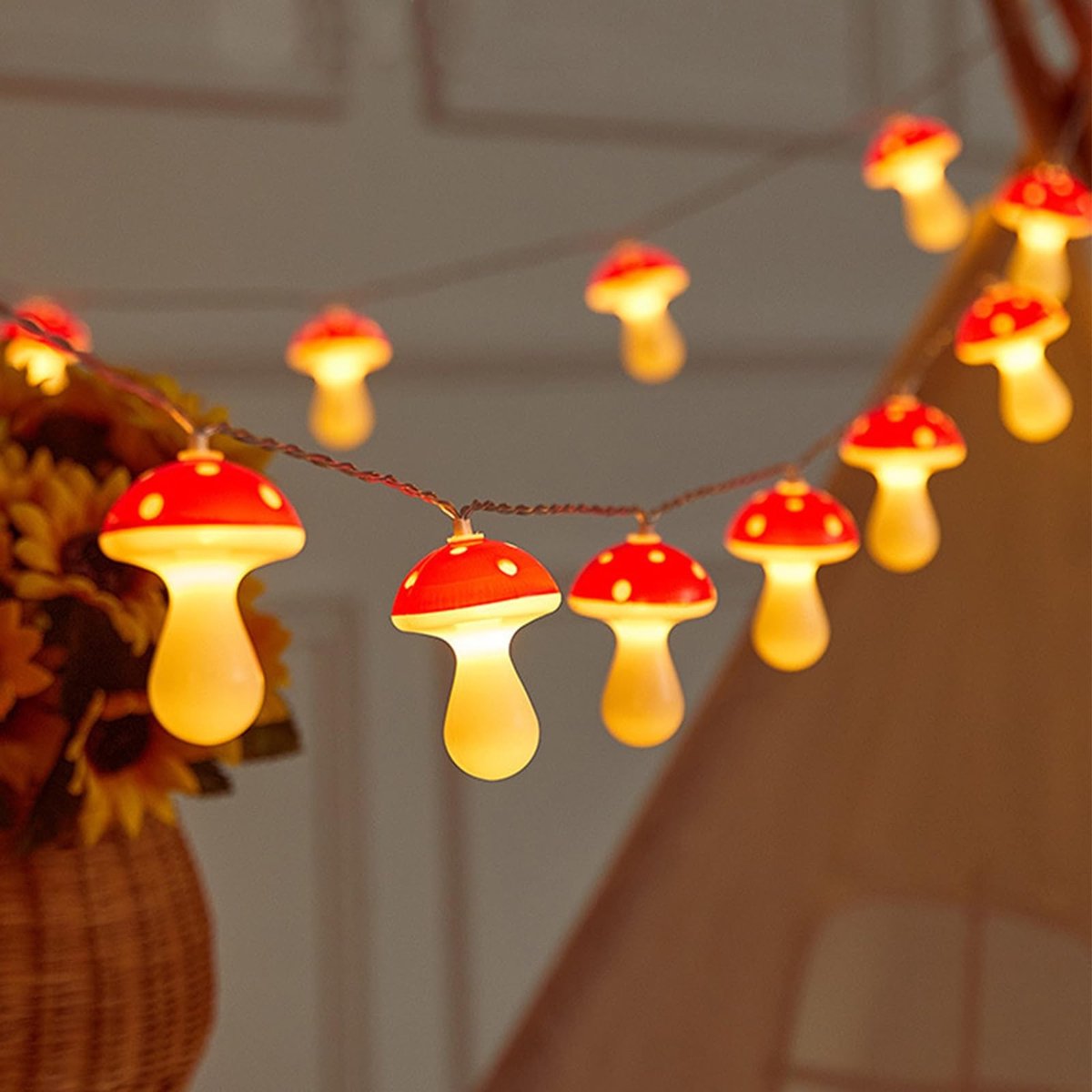 Dailygoods - LED Lichtsnoer met Paddenstoelverlichting, 20 Decoratieve Lampen