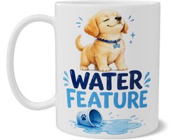 Grappige Puppy Mok Water Feature - Dubbelzijdig Bedrukte Koffiemok met Ondeugende Hond en Omgevallen Waterbak - Schattig Cadeau Hondenbaasje - Wit Keramiek