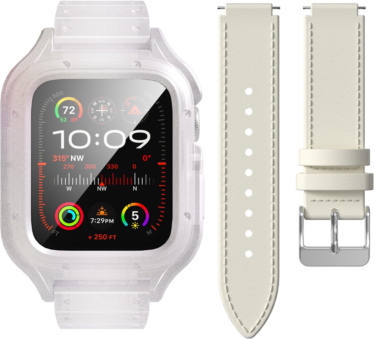 Dailygoods - Dailygoody - Apple Watch Series 6/5/4/SE 44mm/45mm - Schermbeschermer - Leer Band - HD Krasbestendigheid - Perfecte Bescherming - Geschikt voor A
