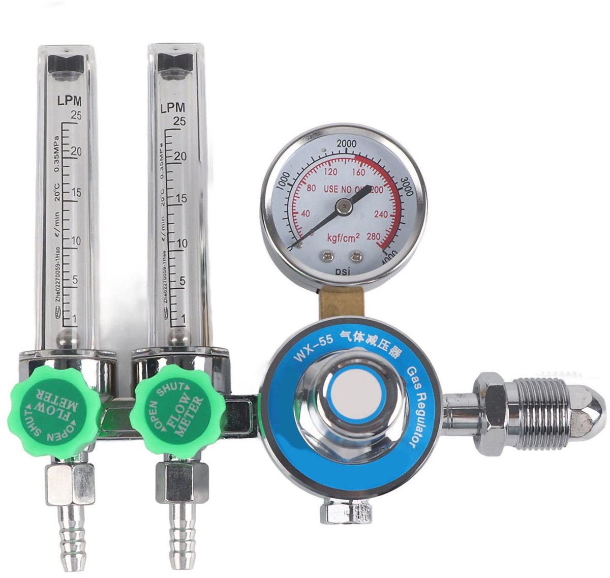 Dailygoods - Dailygoody - Argon-stroommeterregelaar - Dubbele buis drukregelaar - Verchroomde zinklegering - Geschikt voor Argon - Gasstroommeter 0-4000PSi - Profe
