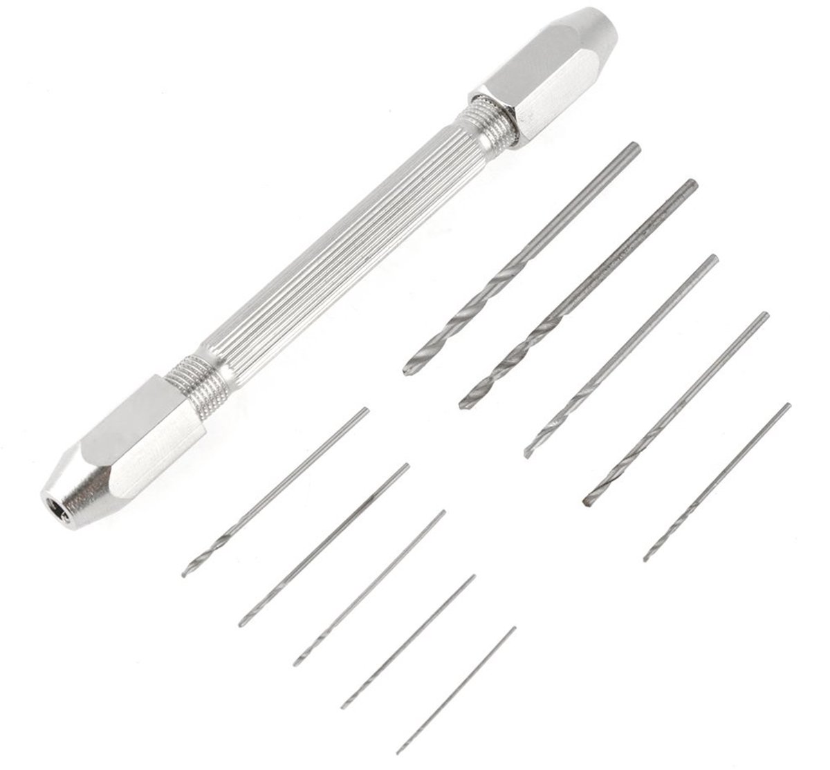 Dailygoods - Dailygoody - Nauwkeurige Dubbelzijdige Bankschroef - Handboorset - Ergonomisch - Zilver - Micro-Spiraalboren - Geschikt voor PCB's en Ambachten