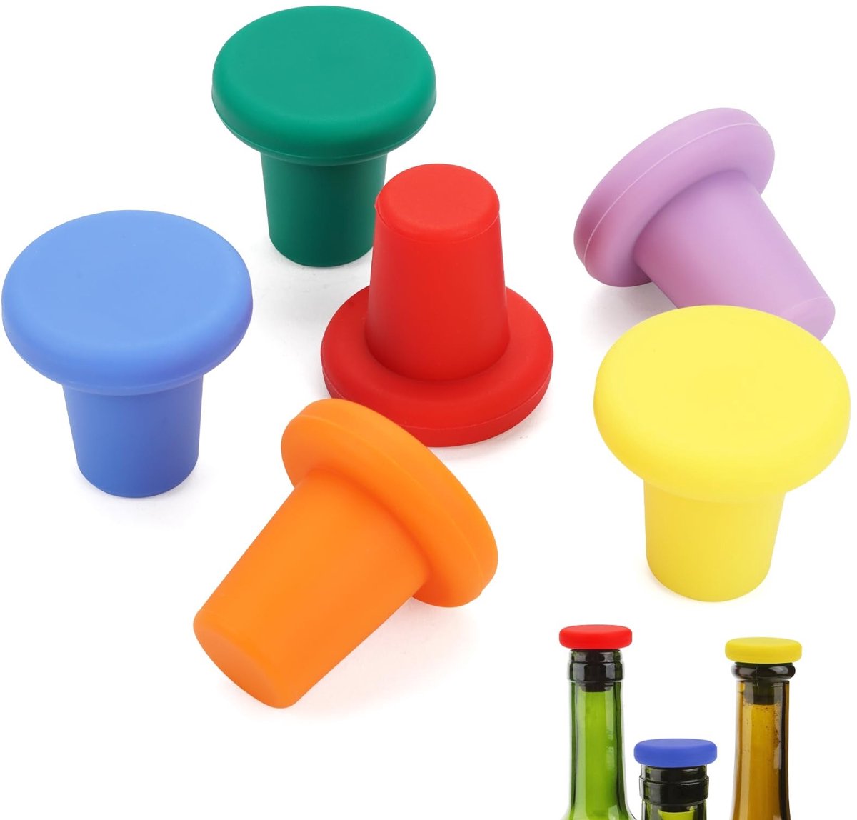 Dailygoods - Dailygoody - Siliconen flessenstop - Herbruikbare flessendeksels - Kleurrijk - Bierflessluiting - Perfect voor conserveren - Geschikt voor thuis en fe...