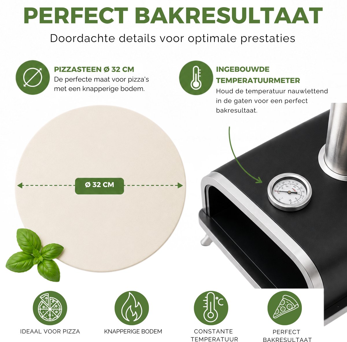 Caryota Pellet Pizza Oven - Buitenoven BBQ - Pizzasteen - Pizza schep - Deegsteker - Thermometer - Draagbaar - Authentieke pizza in 90 sec - 450 °C – foto 3
