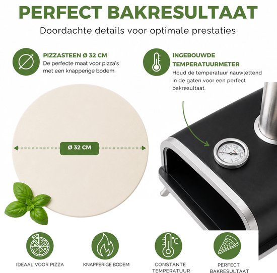 Caryota Pellet Pizza Oven - Buitenoven BBQ - Pizzasteen - Pizza schep - Deegsteker - Thermometer - Draagbaar - Authentieke pizza in 90 sec - 450 °C — afbeelding 3