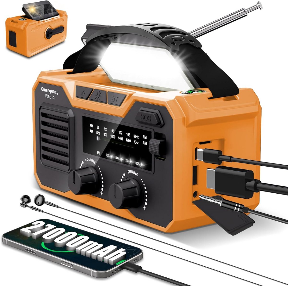 Noodradio solar opwindbaar - Survival noodpakket oplaadbaar - Met zaklamp accu - Handcrank
